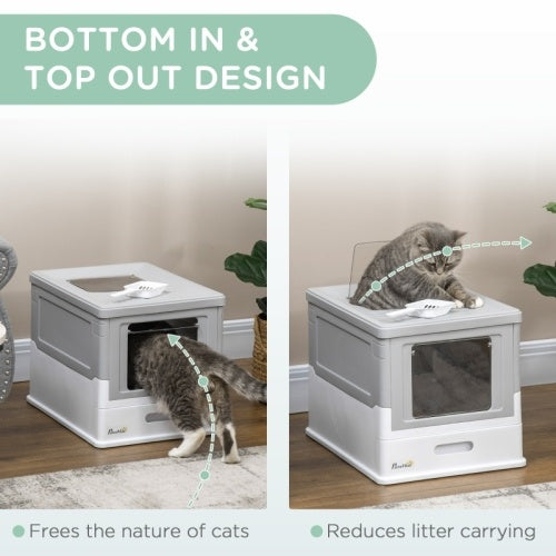 Paw Hut Gray Enclosed Cat Litter Box, Front Entry, Top Exit with Scoop Pets Possessions