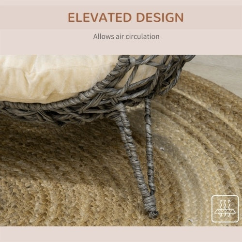 PawHut Rattan Round Chair with Removable Cushion for Cats & Dogs Pets Possessions