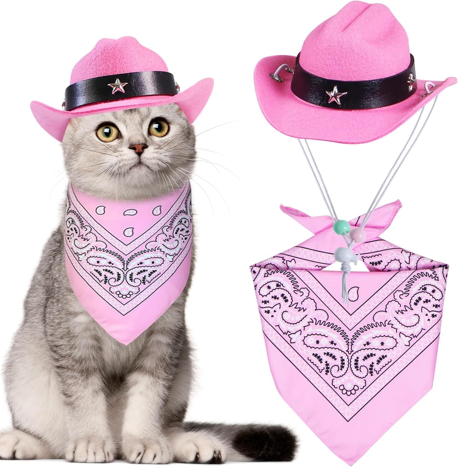 Pink Cowboy Hat and Bandana Set Suitable for Halloween Costumes Universal for Cats & Dogs Pets Possessions