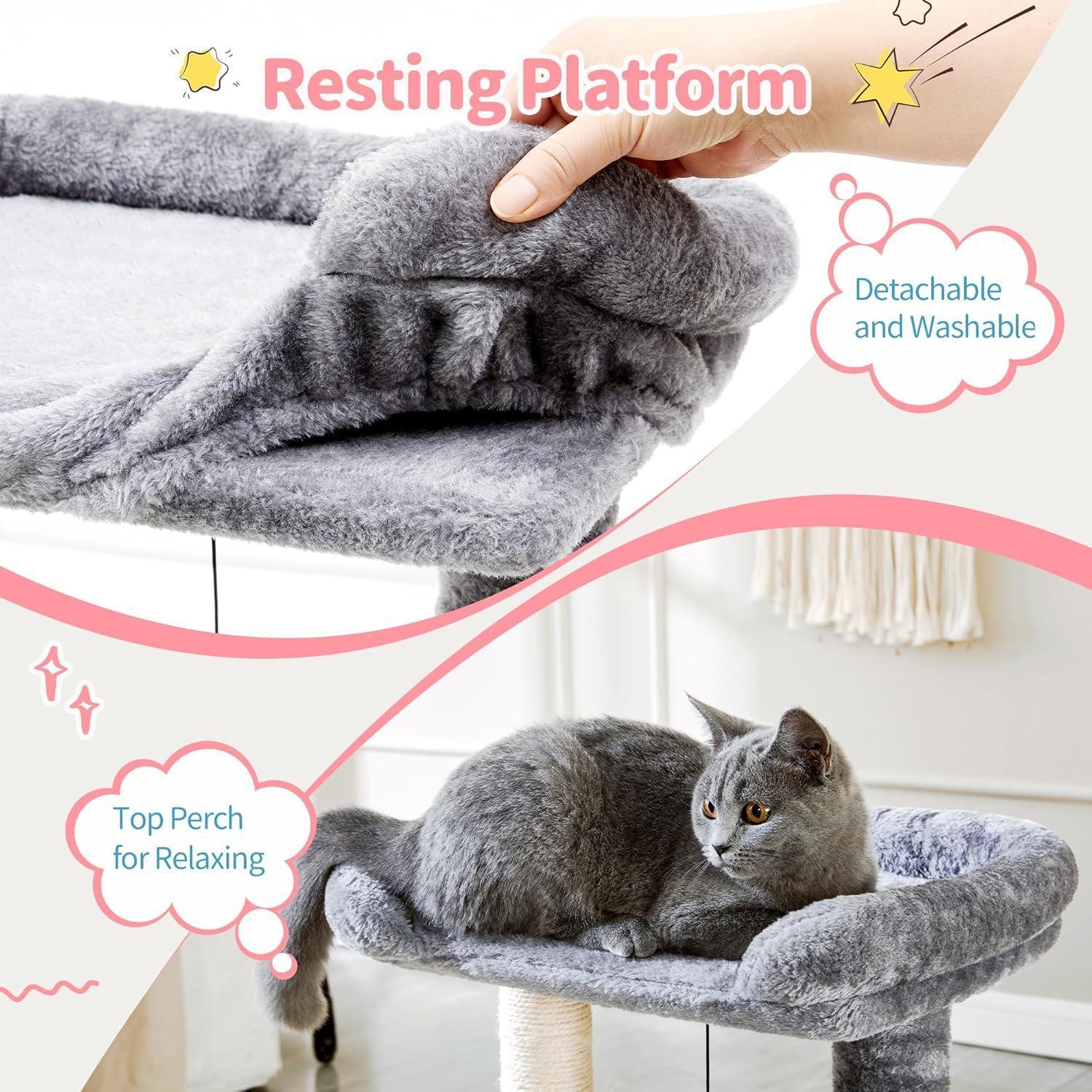 Small 4-in-1 Cat Tree with Self-grooming Brush and Natural Sisal Scratching Post Pets Possessions