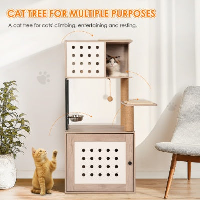 Roomy All In One Cat Tower with Litter Box Enclosure Pets Possessions