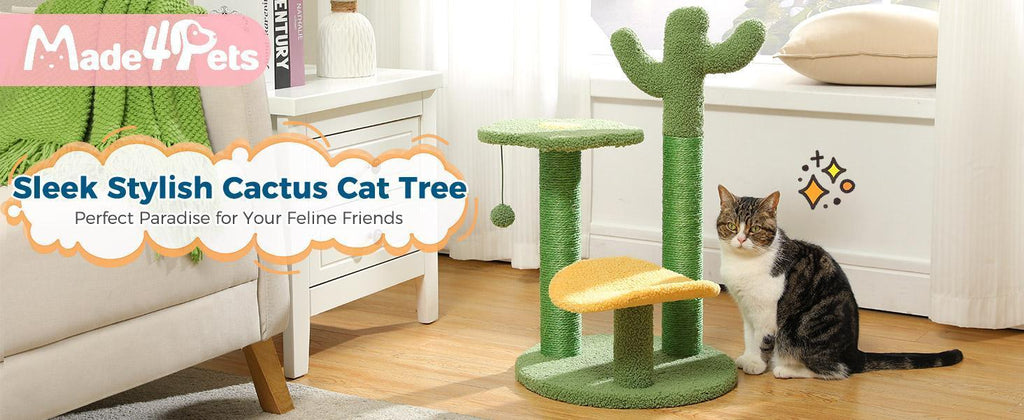 26” Cactus Cat Tree With Bird's Eye View, Flower Perch and Soft Cactus Top Pets Possessions