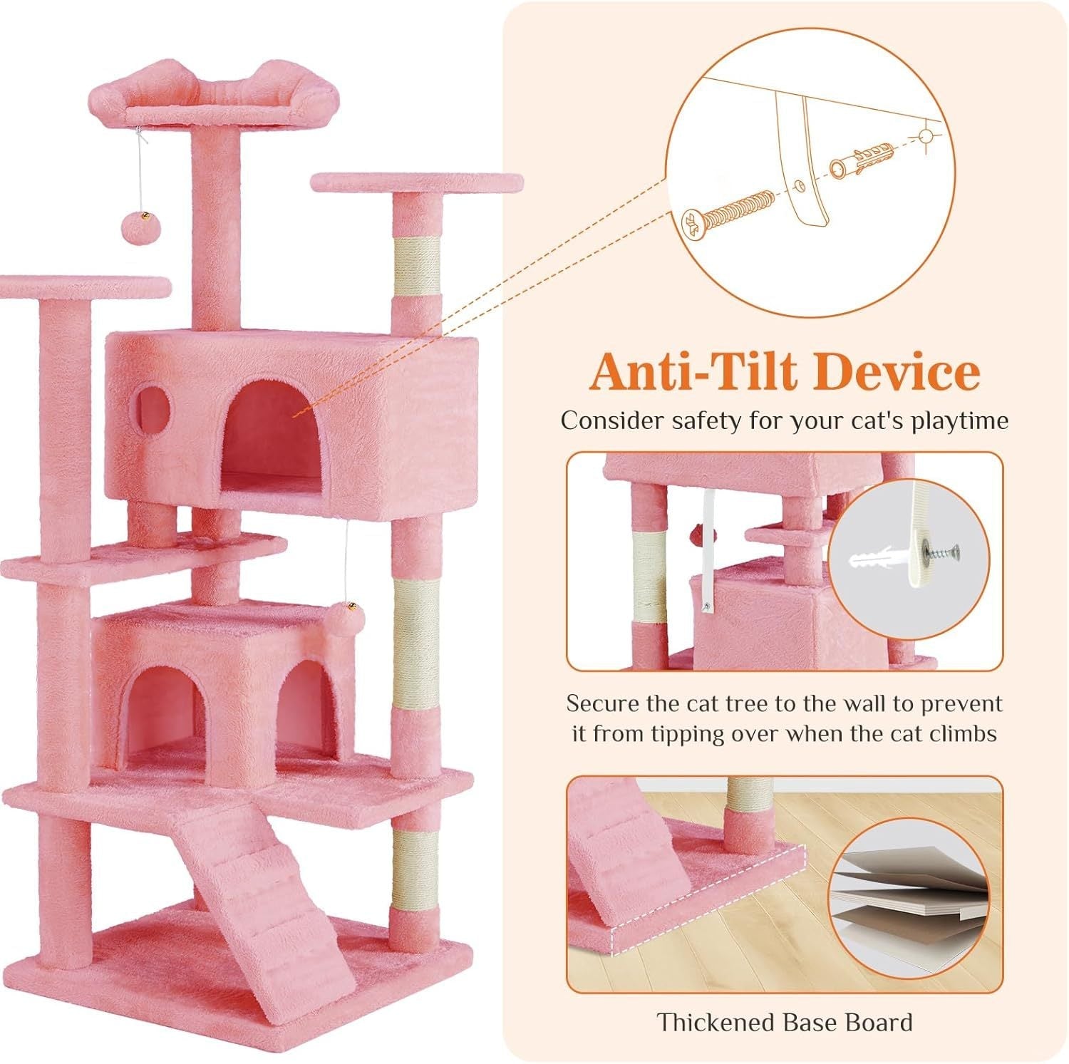 54” Multi-level Cat Tower with Sisal Grab Post Pets Possessions