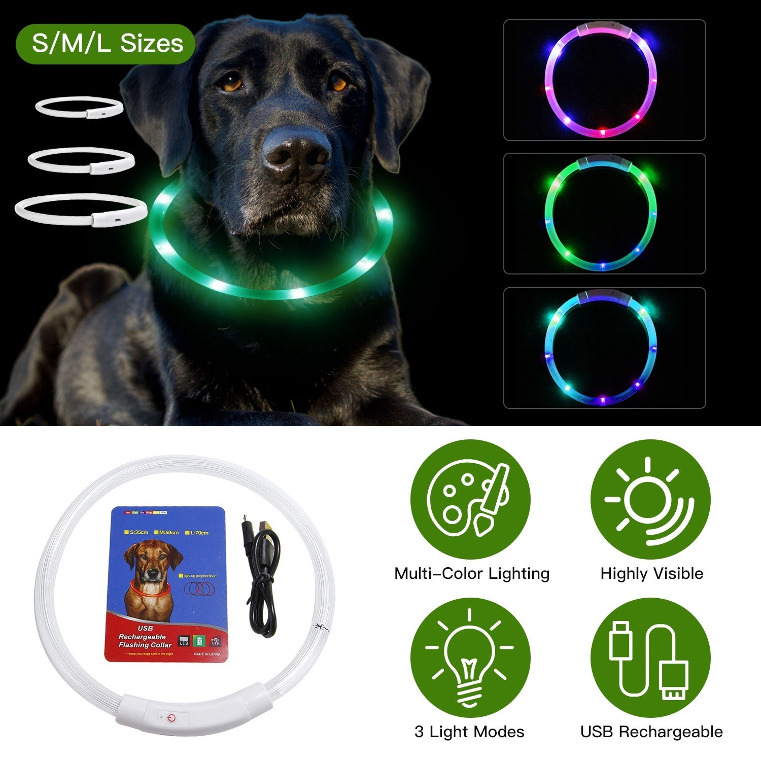 USB Rechargeable LED with Multi Color Lighting for Cats & Dogs Pets Possessions