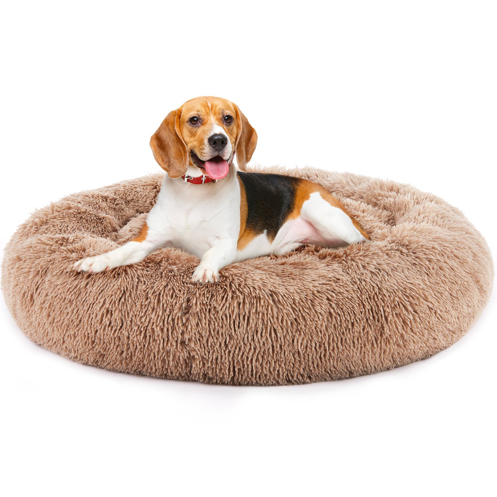Comfy 24” Anti-Slip Round Plush Faux Fur Bed, Fits Up To 25 Lbs for Cats & Dogs Pets Possessions