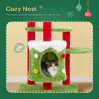 Festive 32” 3-Level Christmas Themed Cat Tower with Climbing Frame Pets Possessions