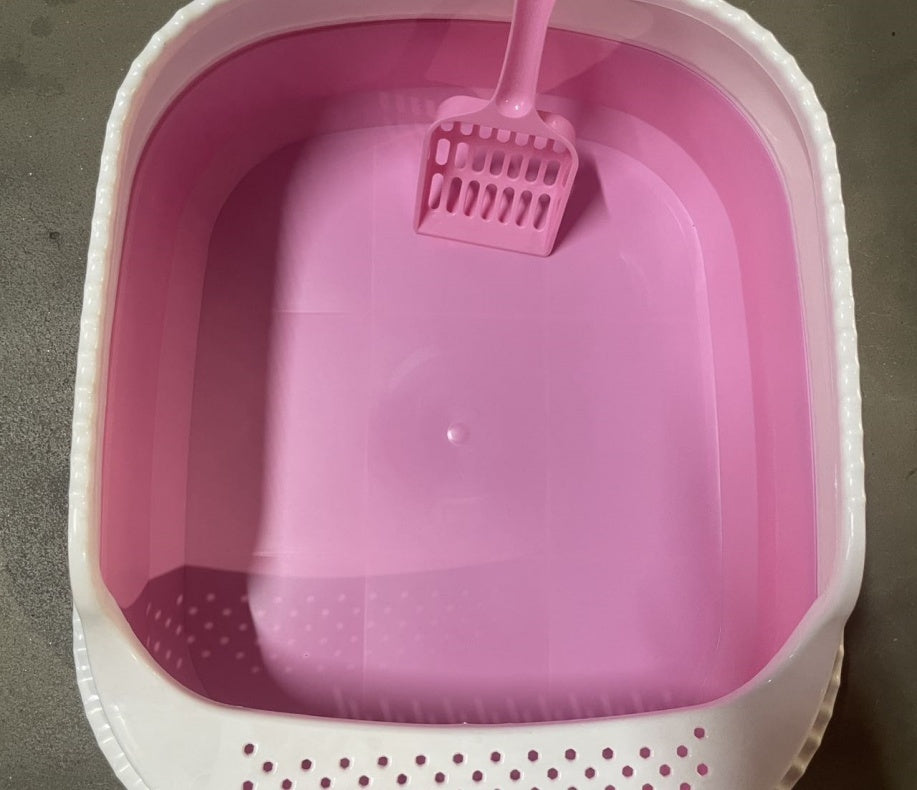 Vibrant Pink & White Cat Litter Box with Scooper (Easy Cleaning) Pets Possessions