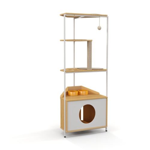 Cat Apartment with Feeding Station and Climbing Platform Pets Possessions