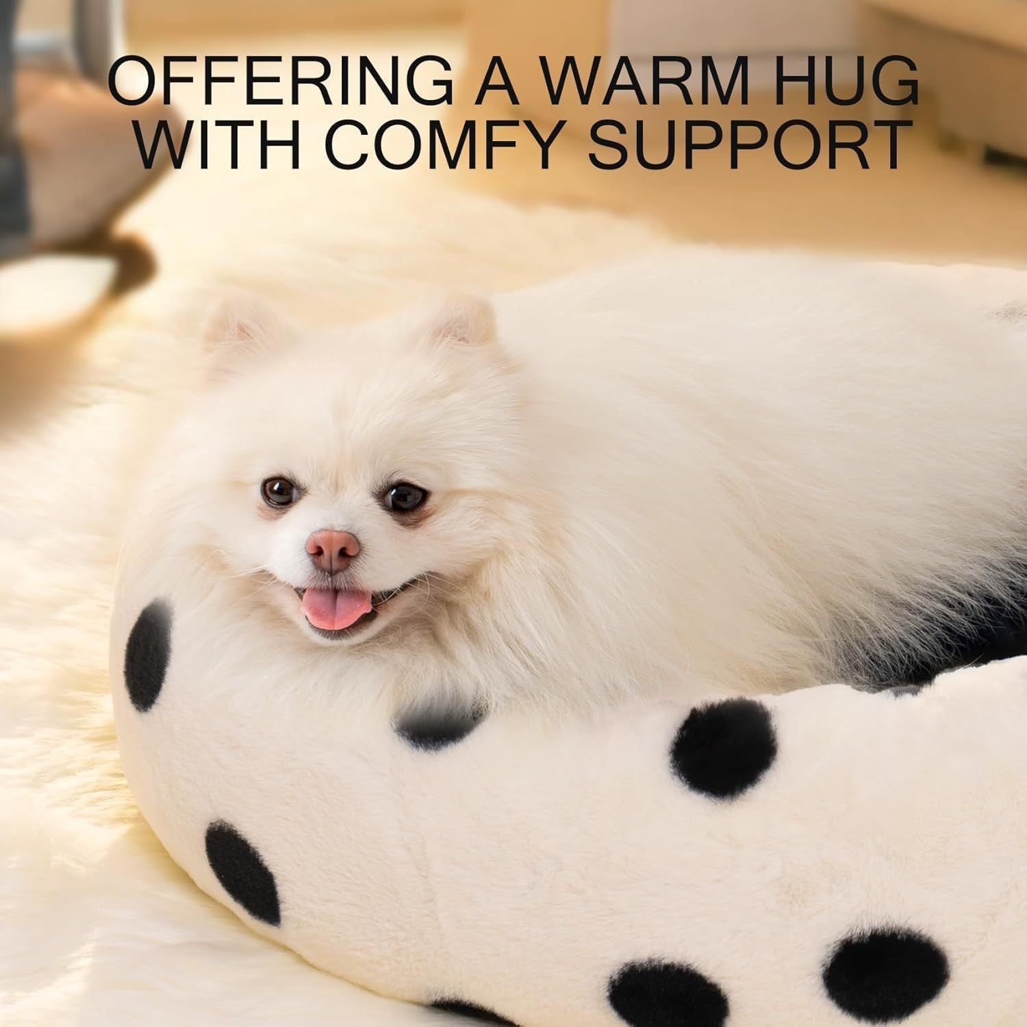 MEWOOFUN Artsy Plush 23” Round Polkadot Washable Pet Bed for Small Dogs & Cats Pets Possessions