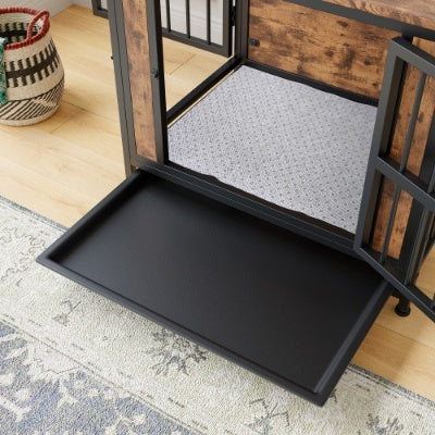 Contemporary Polished Wooden Kennel with Iron Bars for Dogs Pets Possessions