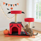 Spooktacular Halloween Themed Cat Tree with Spacious Condo 2 Perches and Spider Toy Pets Possessions