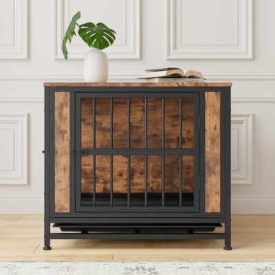 Contemporary Polished Wooden Kennel with Iron Bars for Dogs Pets Possessions