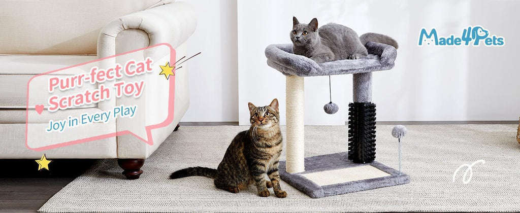 Small 4-in-1 Cat Tree with Self-grooming Brush and Natural Sisal Scratching Post Pets Possessions