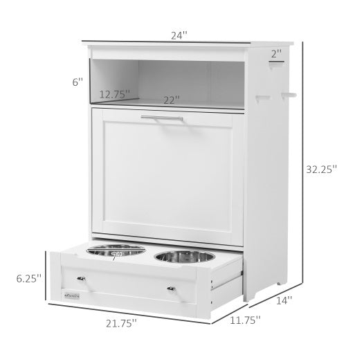 White Contemporary Pet Feeder Station with Storage Containers for Cats & Dogs (Must Have) Pets Possessions