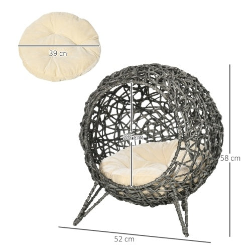 PawHut Rattan Round Chair with Removable Cushion for Cats & Dogs Pets Possessions