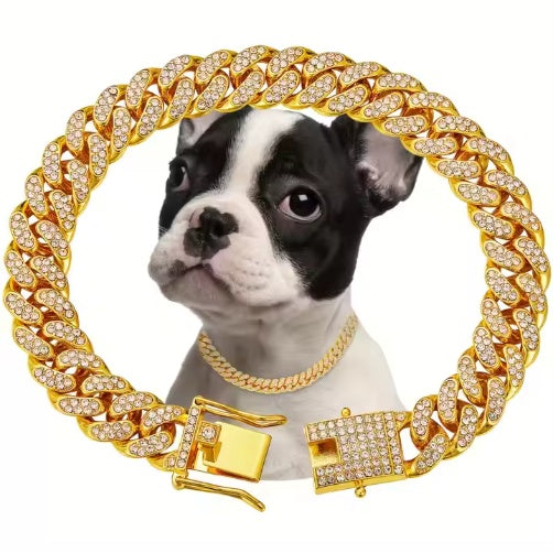 Luxury Alloy Sparkling Diamond Secure Metal Chain Collar for Dogs & Cats Pets Possessions LLC