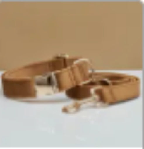 Multiple Color Velvet Customizable Dog Collar +Leash Set with Bow Pets Possessions