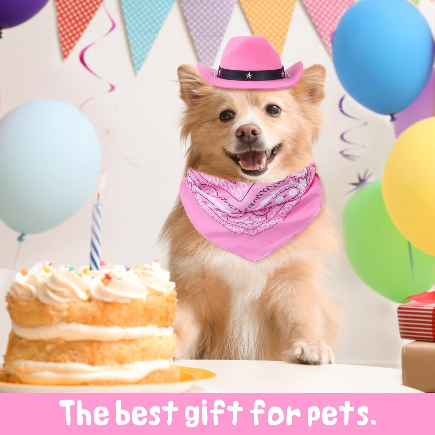 Pink Cowboy Hat and Bandana Set Suitable for Halloween Costumes Universal for Cats & Dogs Pets Possessions