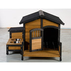 Large Wooden Weatherproof Doghouse with Storage Box and Feeding Station Pets Possessions
