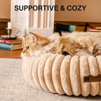 MEWOOFUN Tan Donut Bed for Cats & Small Dogs Pets Possessions