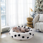 MEWOOFUN Artsy Plush 23” Round Polkadot Washable Pet Bed for Small Dogs & Cats Pets Possessions