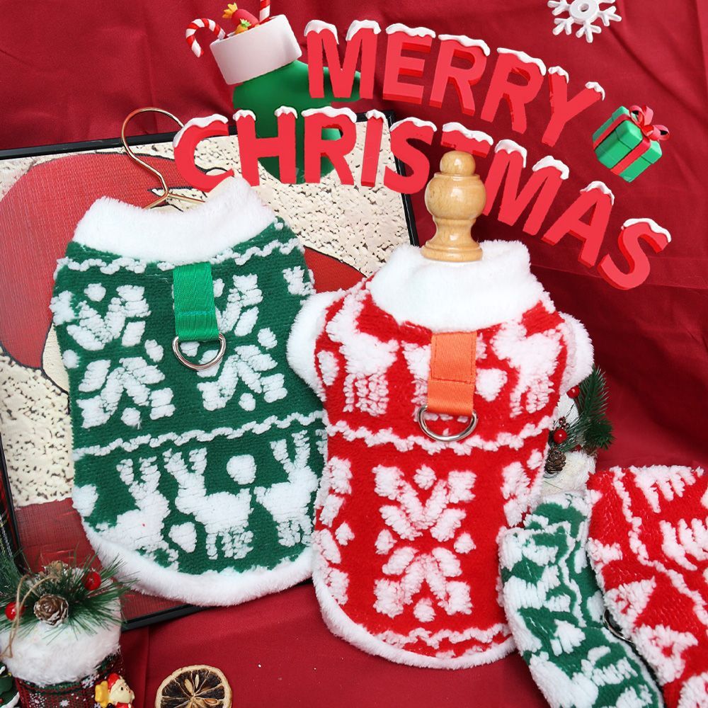 Cozy Christmas Sweater with Plush Hoodie and Traction Rope Buckle for Cats & Dogs Pets Possessions