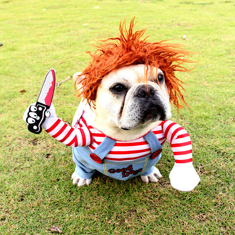 Spooktacular Cutesy, Artsy Chucky Doll or Horseman Halloween Costumes for Dogs Pets Possessions