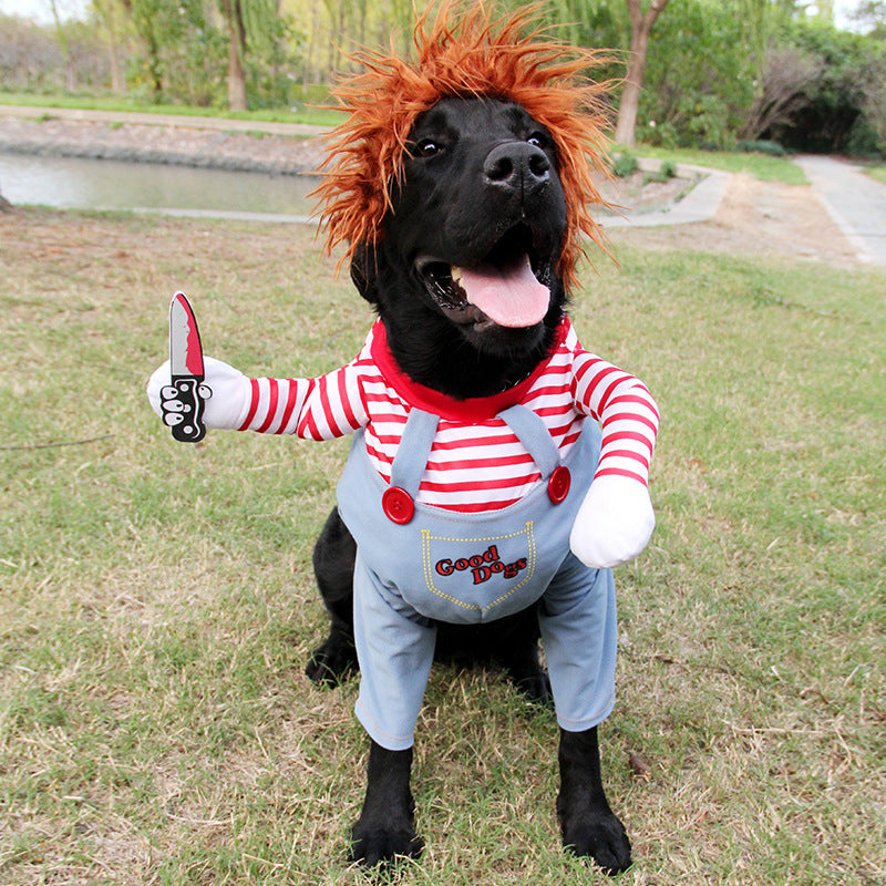 Spooktacular Cutesy, Artsy Chucky Doll or Horseman Halloween Costumes for Dogs Pets Possessions