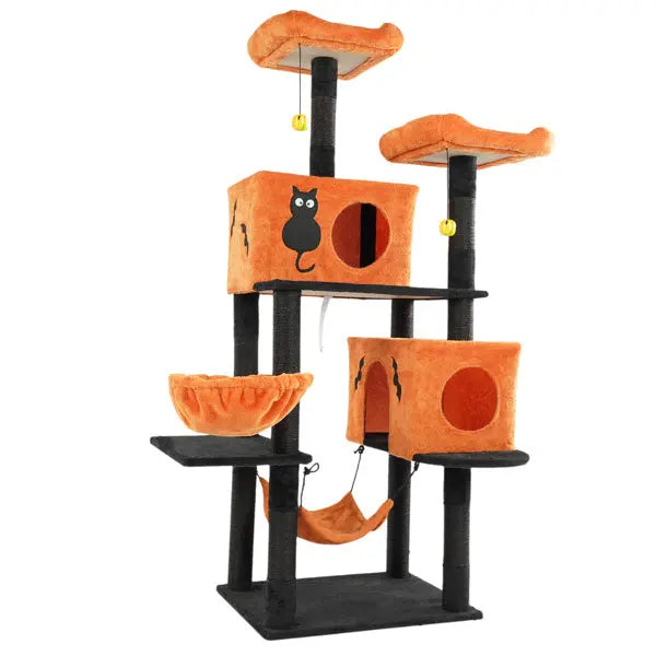 Halloween Themed Multi-Level Cat Tower with Spider Toy Pets Possessions