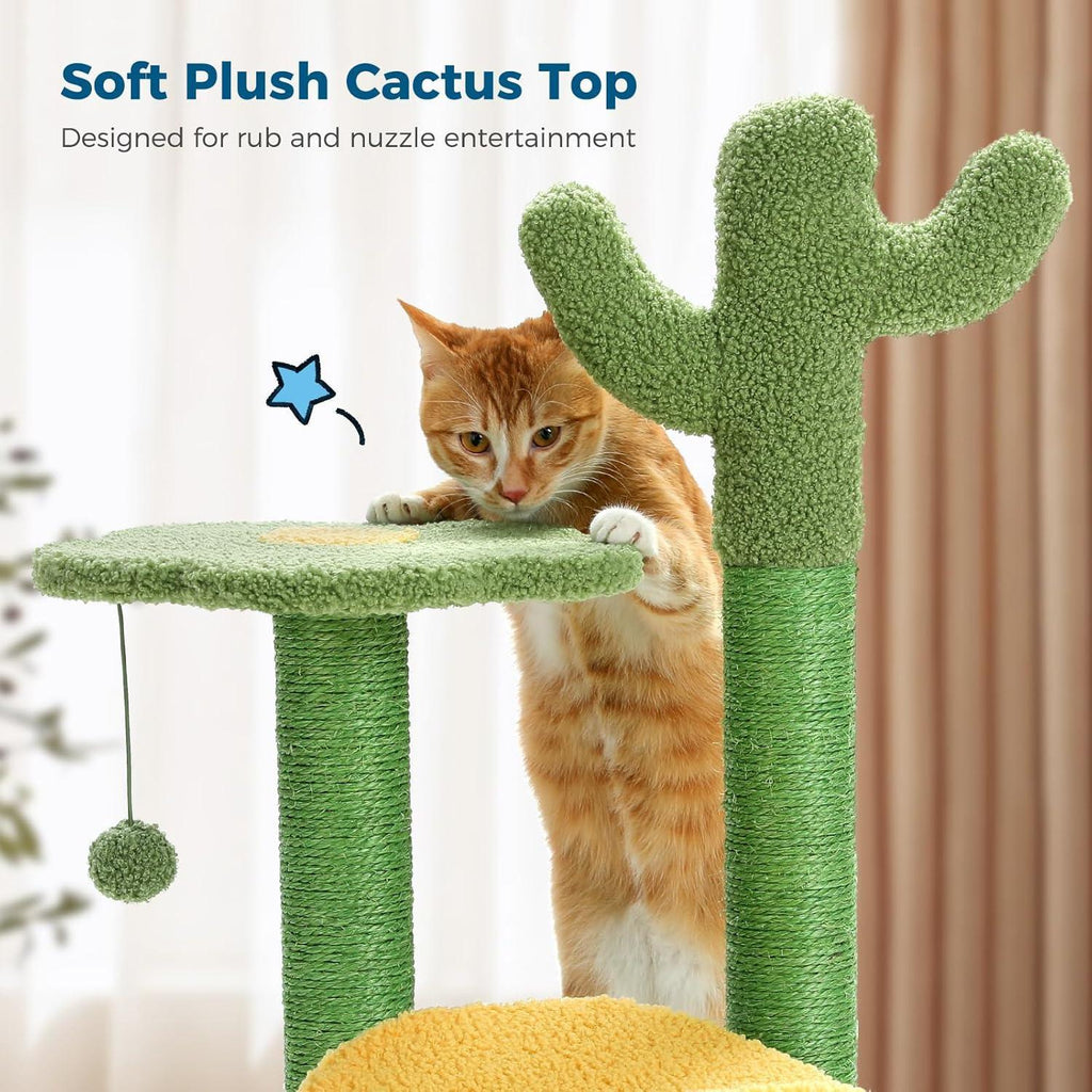 26” Cactus Cat Tree With Bird's Eye View, Flower Perch and Soft Cactus Top Pets Possessions