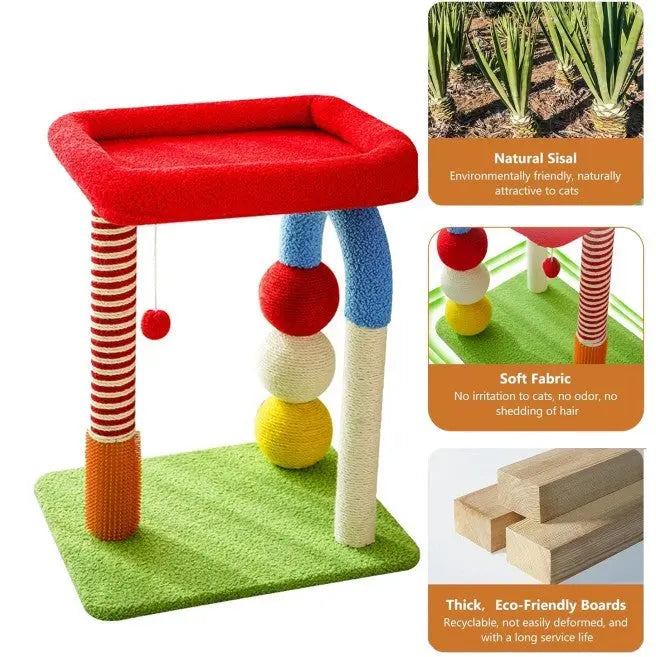 Multi-colored Cat Tree with Interactive Toys and Cozy Resting Spots Pets Possessions