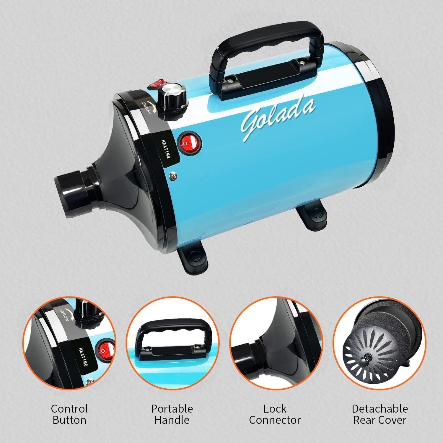 Golada Professional-Grade Grooming Blow Dryer with 4 Detachable Nozzles for Cats & Dogs Pets Possessions