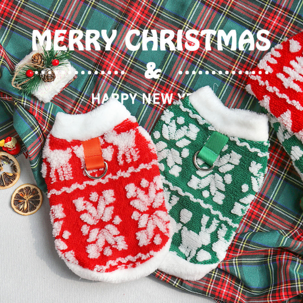 Cozy Christmas Sweater with Plush Hoodie and Traction Rope Buckle for Cats & Dogs Pets Possessions
