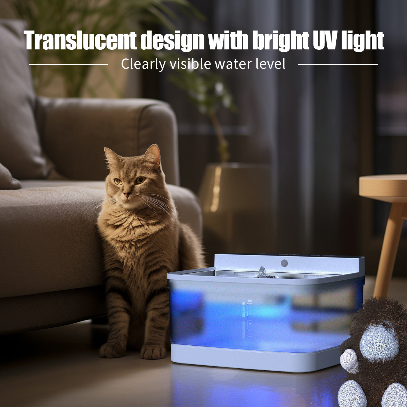 Translucent Water Dispenser with Bright UV Light for Cats & Dogs Pets Possessions