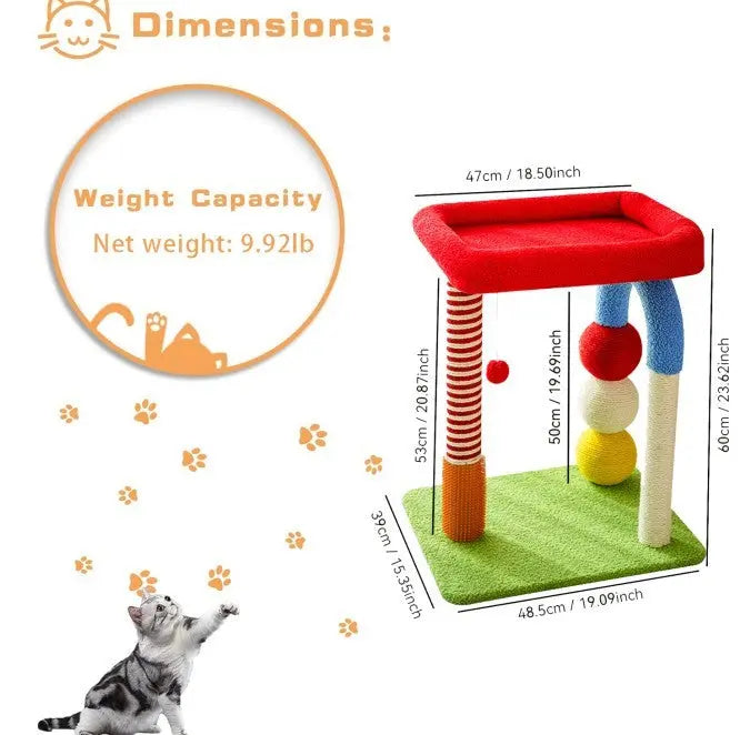Multi-colored Cat Tree with Interactive Toys and Cozy Resting Spots Pets Possessions