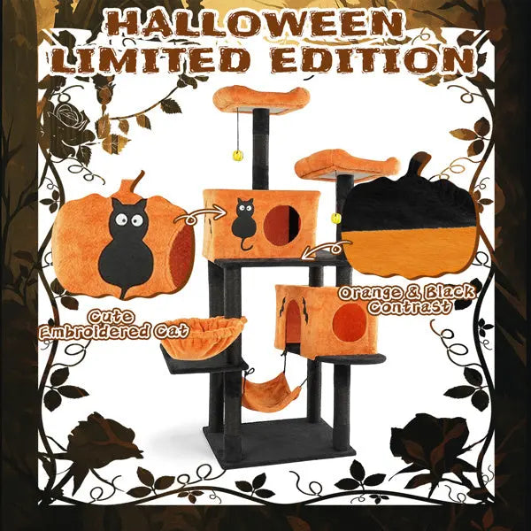 Halloween Themed Multi-Level Cat Tower with Spider Toy Pets Possessions
