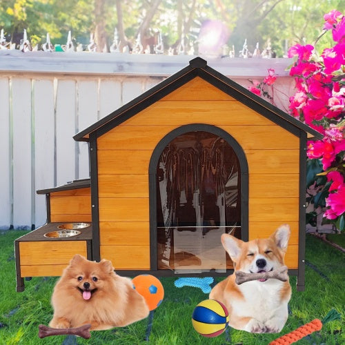 Durable Wooden Outdoor Doghouse with Extra Storage Space Pets Possessions