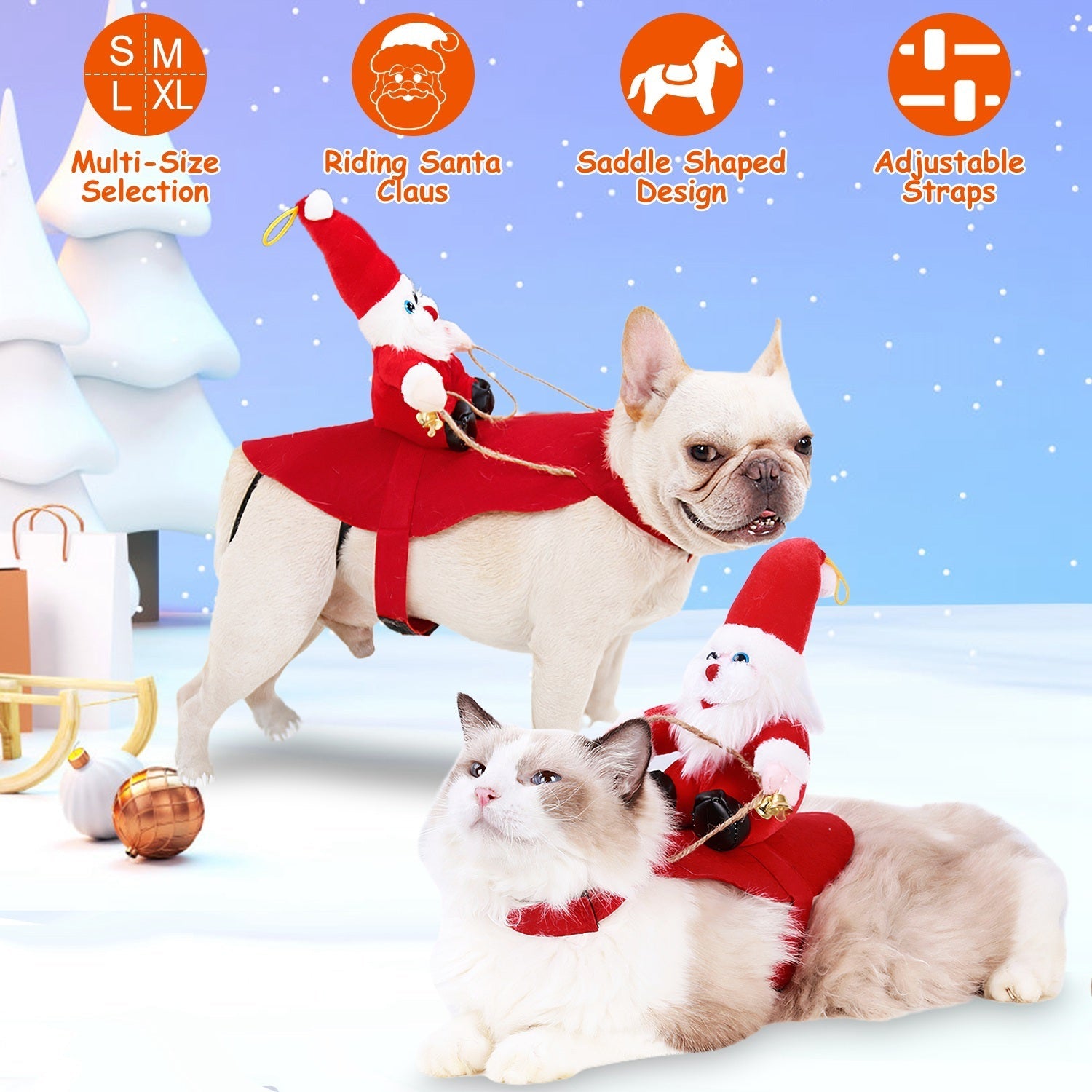Festive Christmas Themed Riding Santa Claus with Bell Costume for Cats & Dogs Pets Possessions