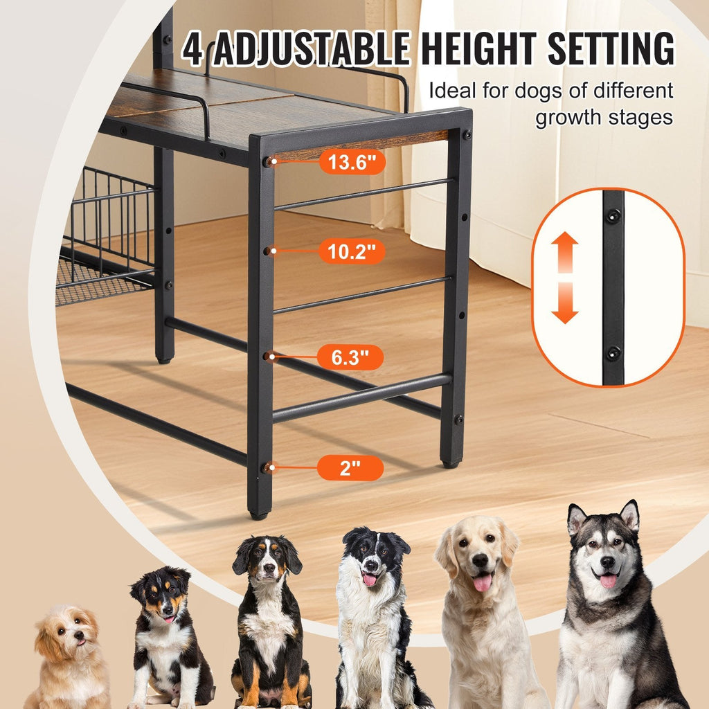 Elevated Feeding Station With Storage Organizer for Dogs Pets Possessions
