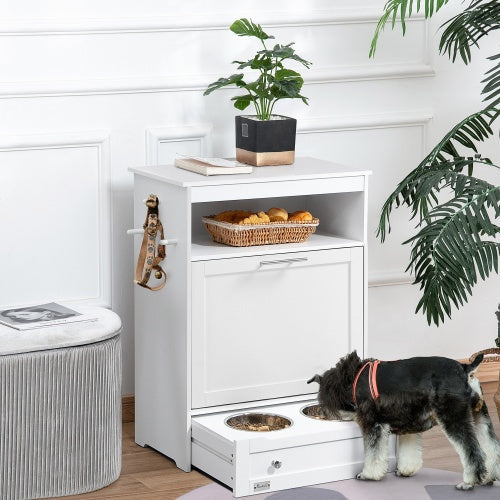 White Contemporary Pet Feeder Station with Storage Containers for Cats & Dogs (Must Have) Pets Possessions