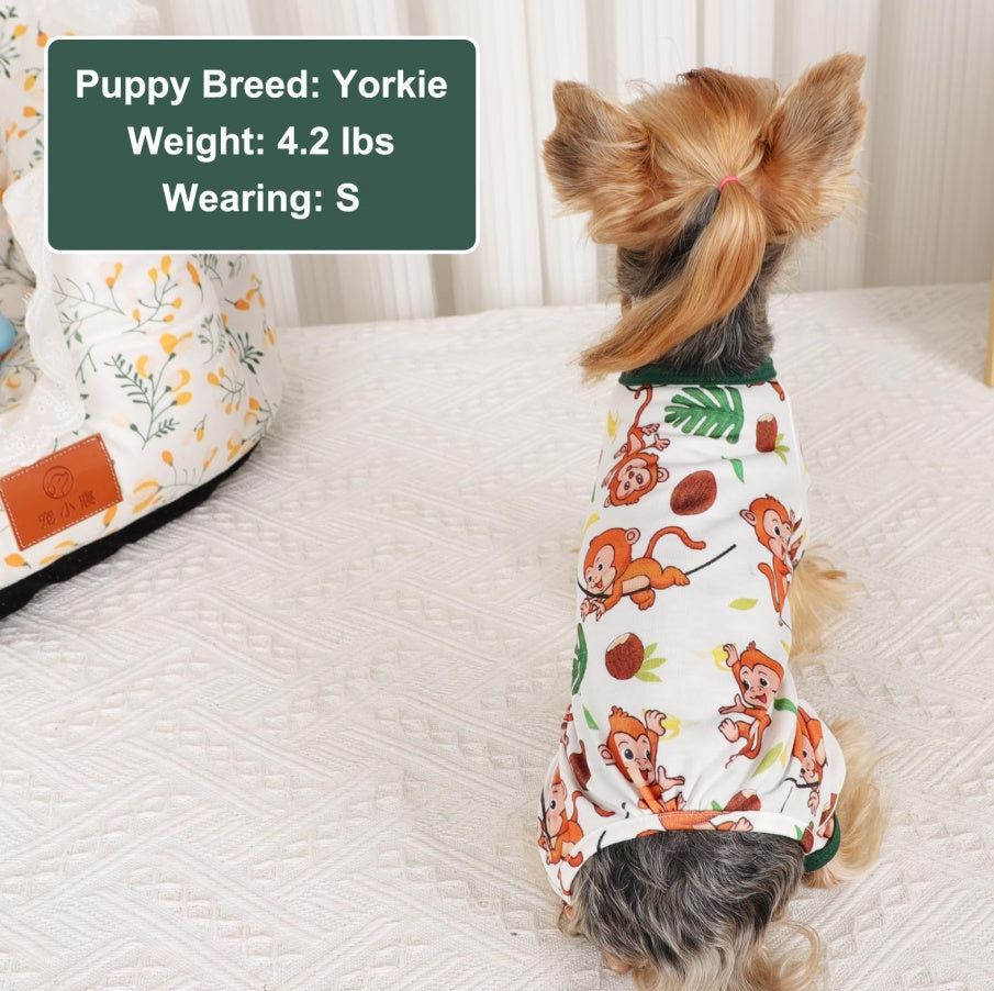 Cute Comfortable Monkey Print Pajamas for Small Dogs Pets Possessions