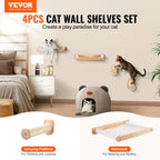 4 Pcs VEVOR Cat Wall Shelves Set Pets Possessions