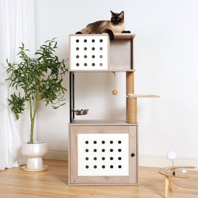 Roomy All In One Cat Tower with Litter Box Enclosure Pets Possessions