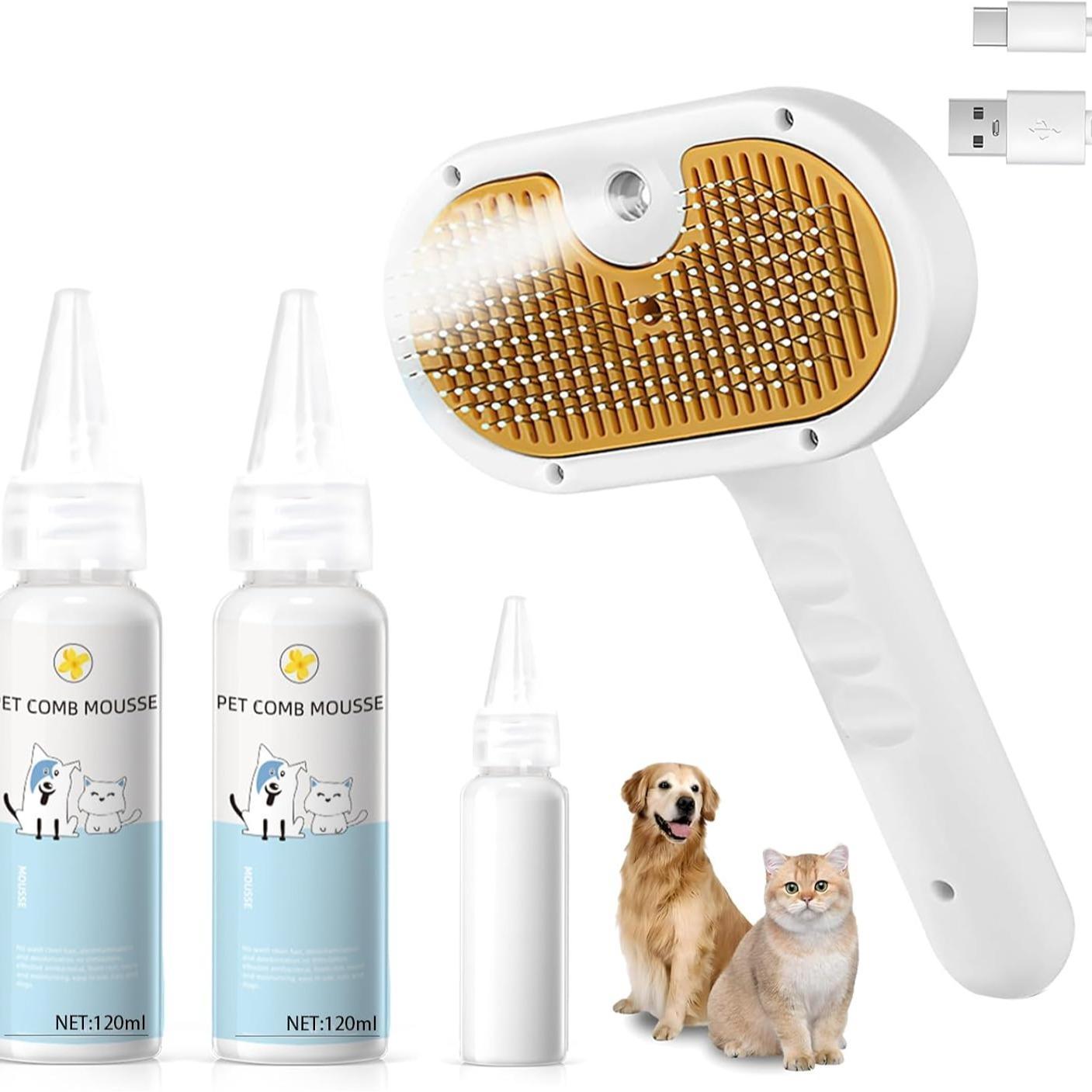 3-in-1 Comb, Spray and Steam Brush with Waterless Shampoo for Cats & Dogs Pets Possessions