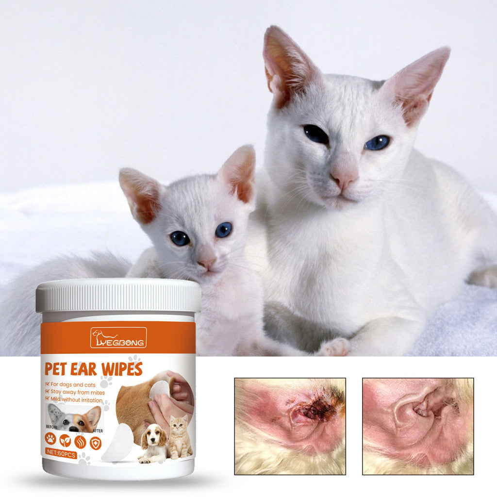 Yegbong Anti-Odor + Anti-Ear Mite Cleaning Wipes for Cats & Dogs Pets Possessions
