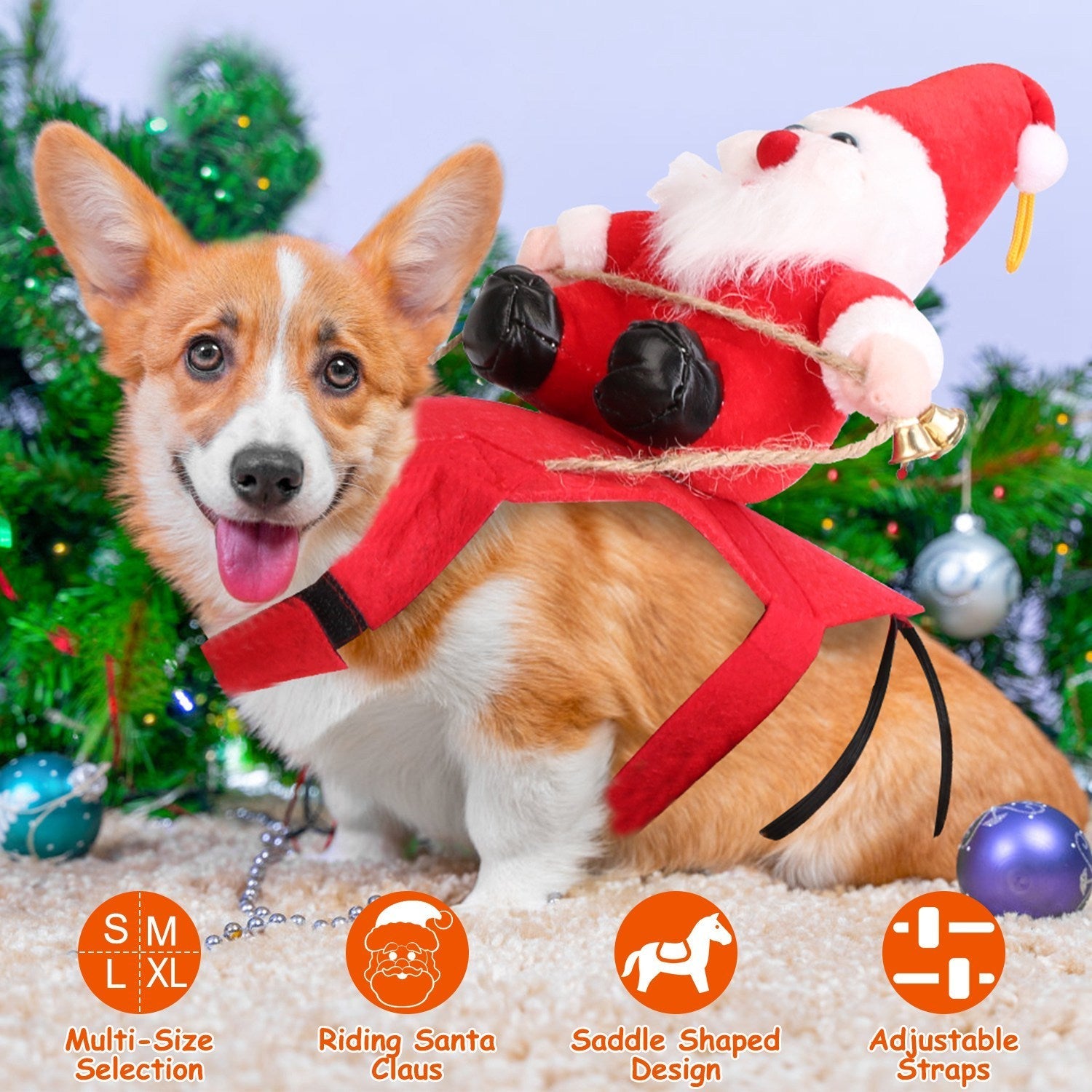 Festive Christmas Themed Riding Santa Claus with Bell Costume for Cats & Dogs Pets Possessions