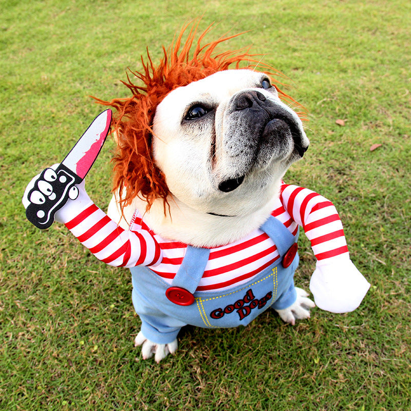 Spooktacular Cutesy, Artsy Chucky Doll or Horseman Halloween Costumes for Dogs Pets Possessions