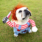 Spooktacular Cutesy, Artsy Chucky Doll or Horseman Halloween Costumes for Dogs Pets Possessions