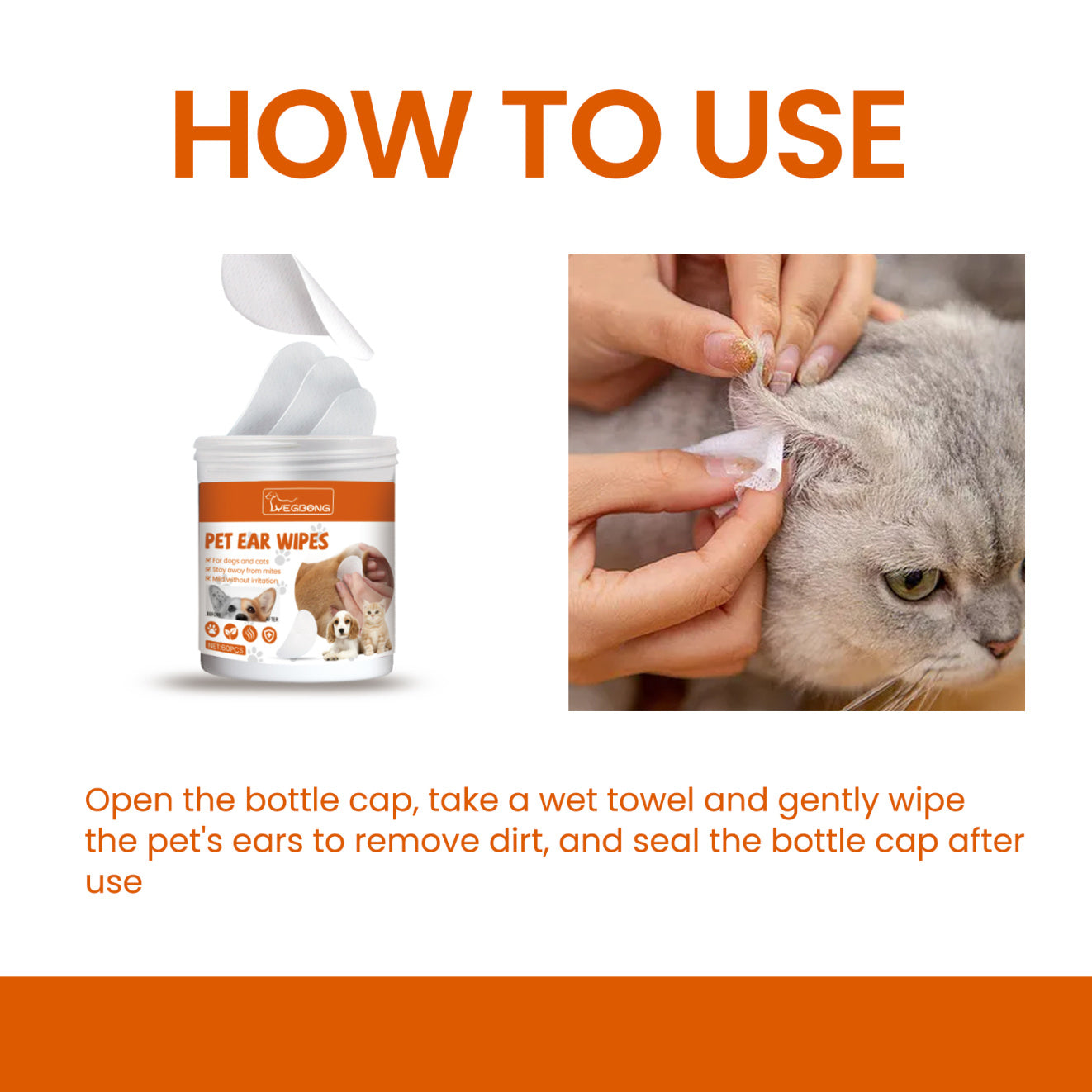 Yegbong Anti-Odor + Anti-Ear Mite Cleaning Wipes for Cats & Dogs Pets Possessions
