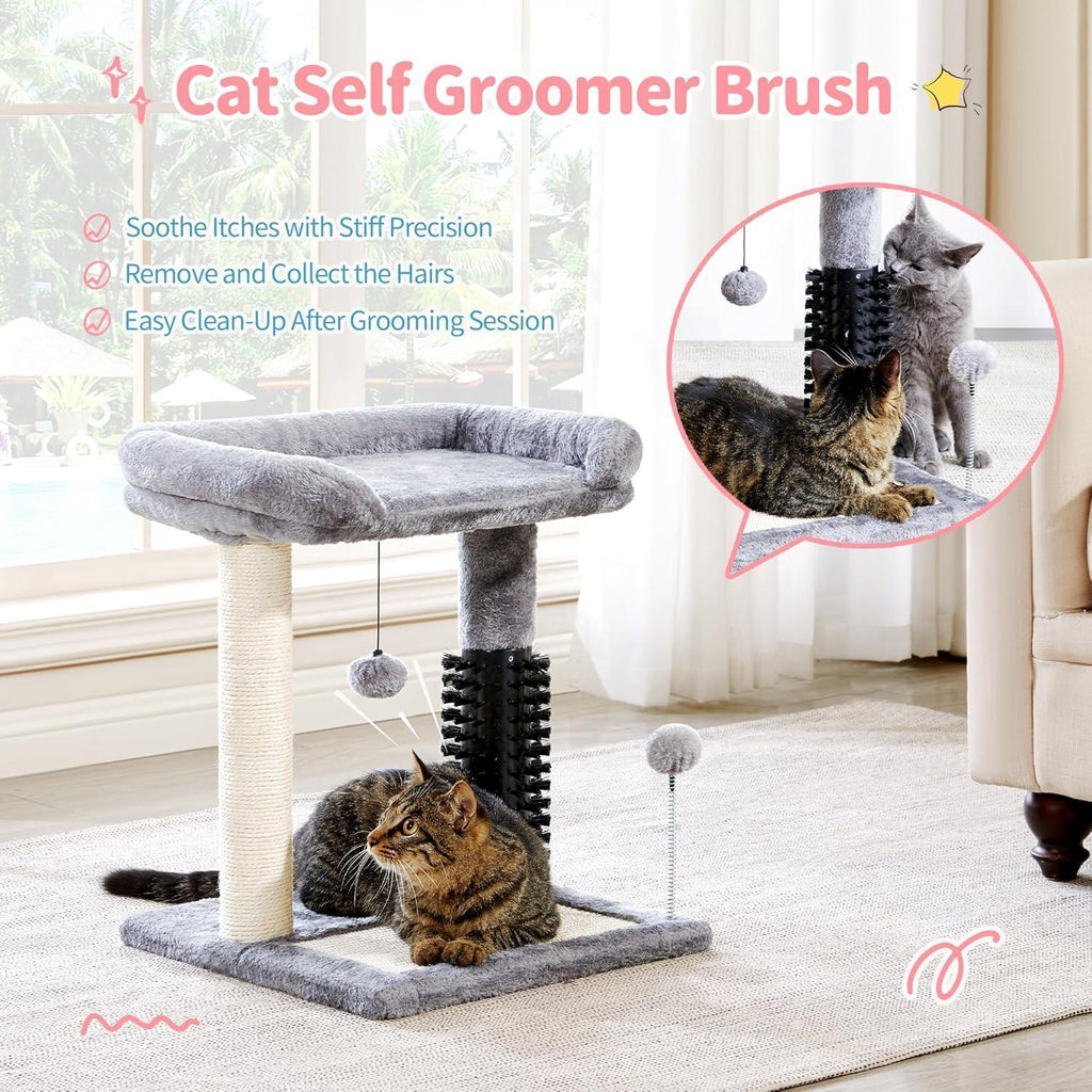 Small 4-in-1 Cat Tree with Self-grooming Brush and Natural Sisal Scratching Post Pets Possessions
